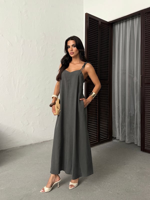 26Y5349 ASKILI SIRT DETAY ELBİSE