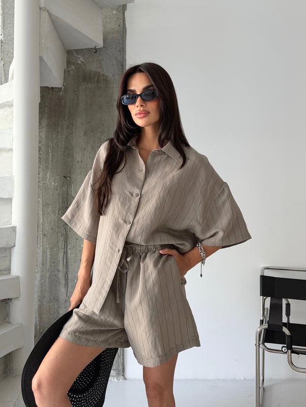 26YT0695 ÇİZGİLİ GÖMLEK ŞORT TAKIM