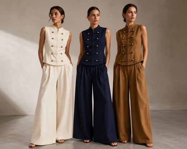 26YT6031 ÇİFT DÜĞME BLUZ & GENİŞ PANTOLON