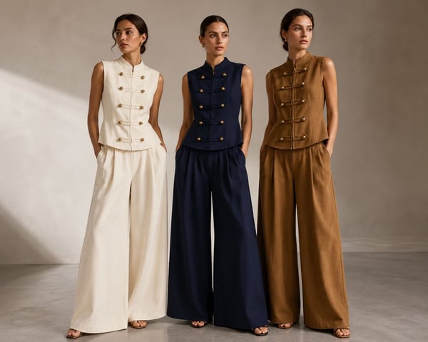 26YT6031 ÇİFT DÜĞME BLUZ & GENİŞ PANTOLON