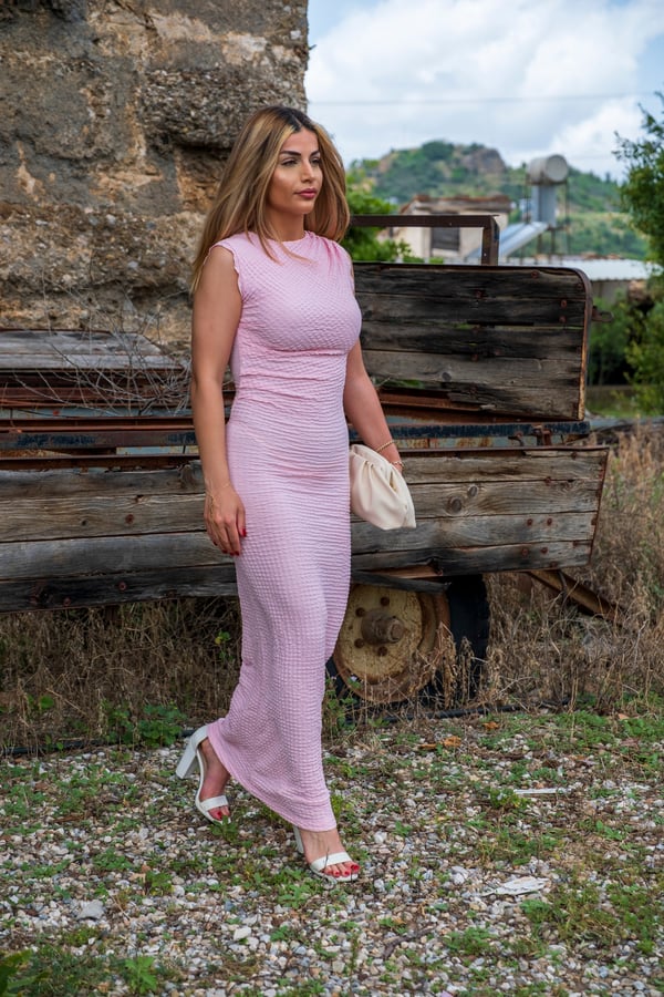 Zenaelle Pudra Drapeli Maxi Elbise