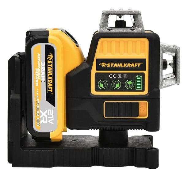 STAHLKRAFT STH 8853 S Çift Akülü 12 Köşe 360° Otomatik Hizalamalı Lazer + Çelik Madren matkap Yeşil Çizgili
