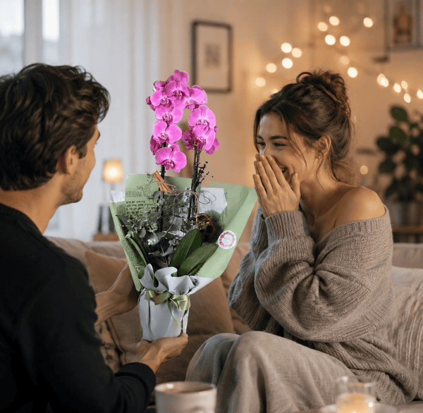 8 Mart Kadınlar Gününe 2 Dallı Mor Orkide