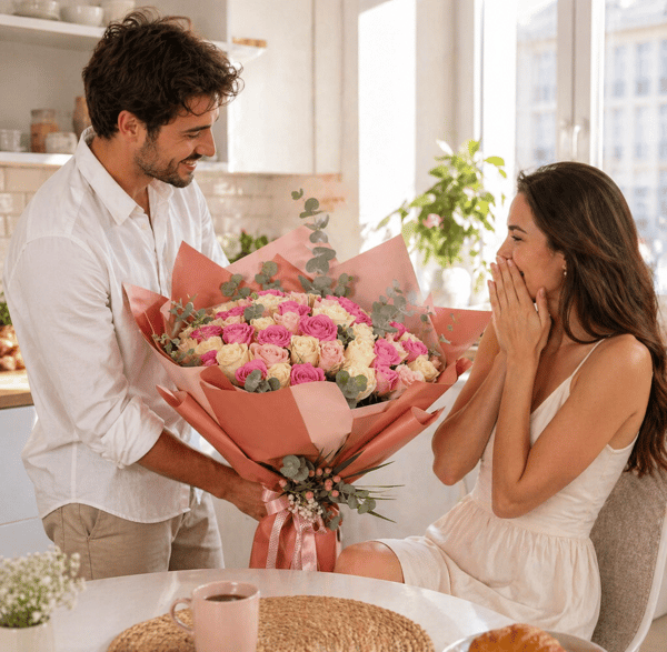 Athena ve Beyaz Gül Buketi 51 adet 