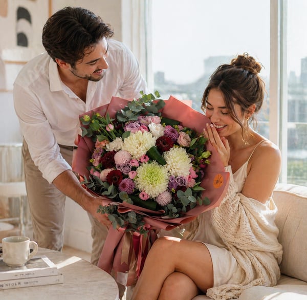 Beyaz Anastasiya ve Kırmızı Gerbera 