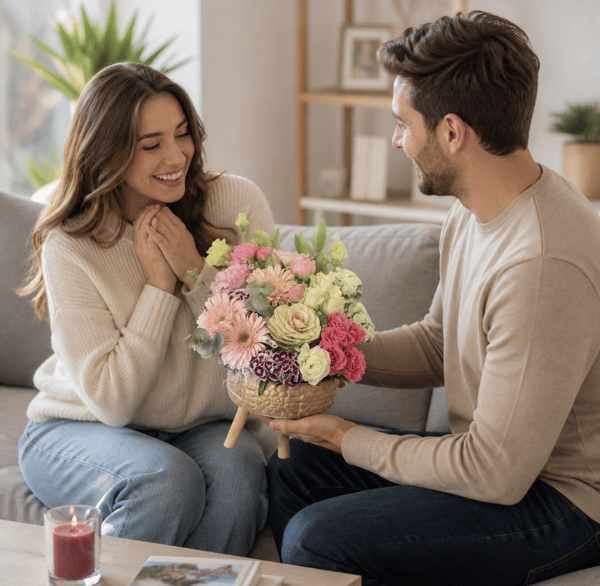Desenli Saksıda Gerbera ve Hüsnü Yusuflar 