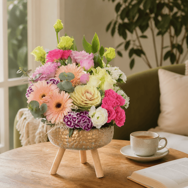 Desenli Saksıda Gerbera ve Hüsnü Yusuflar 
