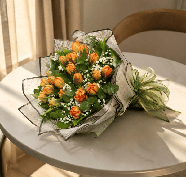 Floral Energy 19 Adet Turuncu Lale Tasarım Çiçek Buketi
