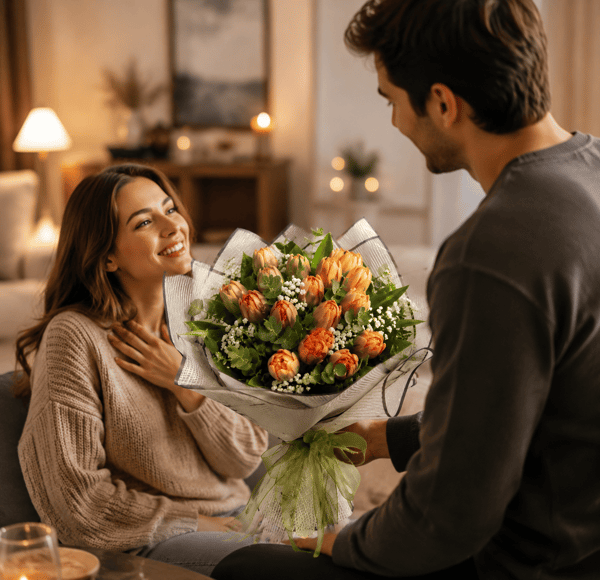 Floral Energy 19 Adet Turuncu Lale Tasarım Çiçek Buketi