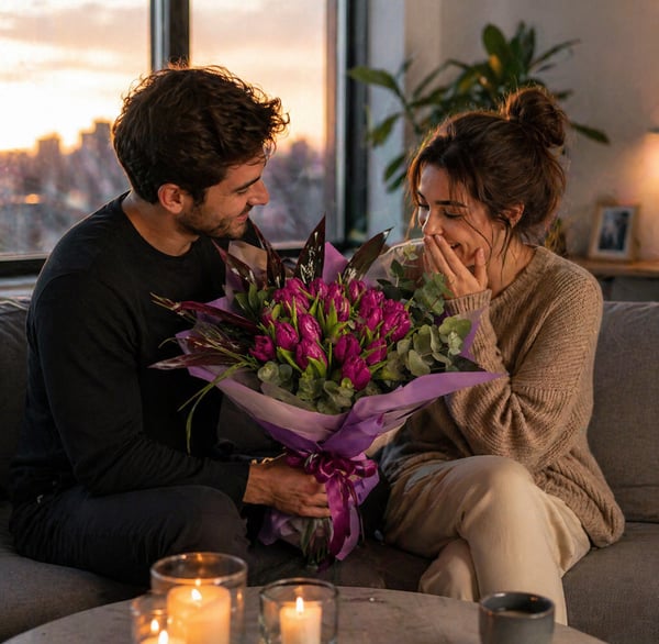 Floral Energy Mor Lale 19 Adet Tasarım Çiçek Buketi