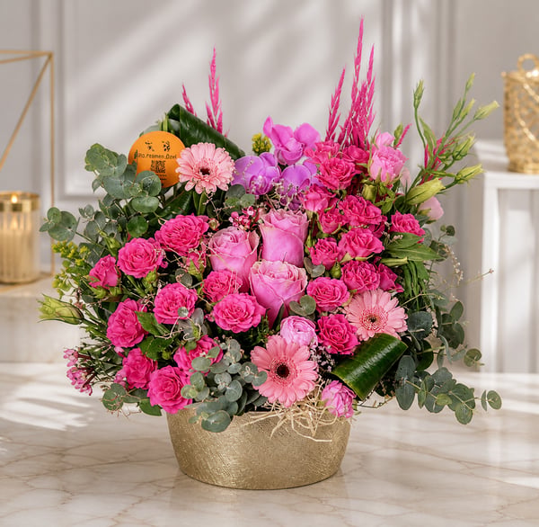 Gold Saksıda Athena Gül ve Pembe Çardaklar  
