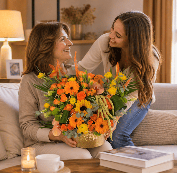 Gold Saksıda Turuncu Çardak ve Turuncu Gerbera 