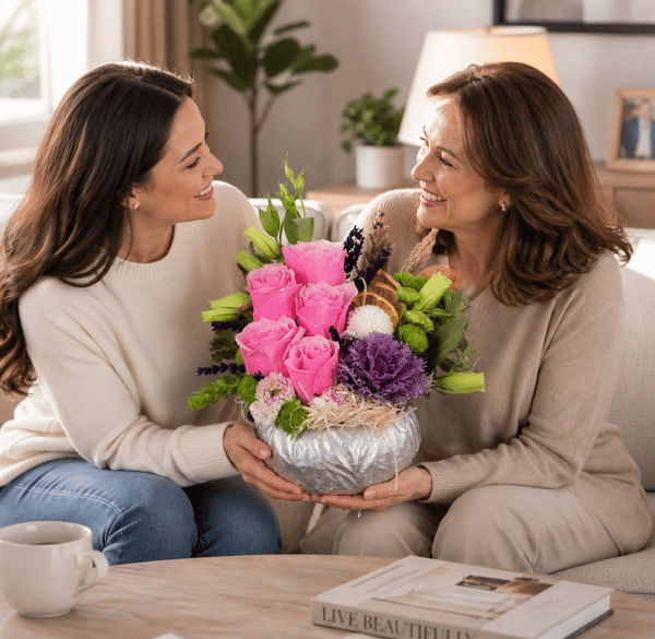 Grı Eskitme Saksıda 5 Adet Athena Güller  