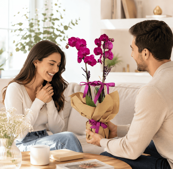 Kraft Kağıtta Çift Dal Mor Orkide Çiçeği 