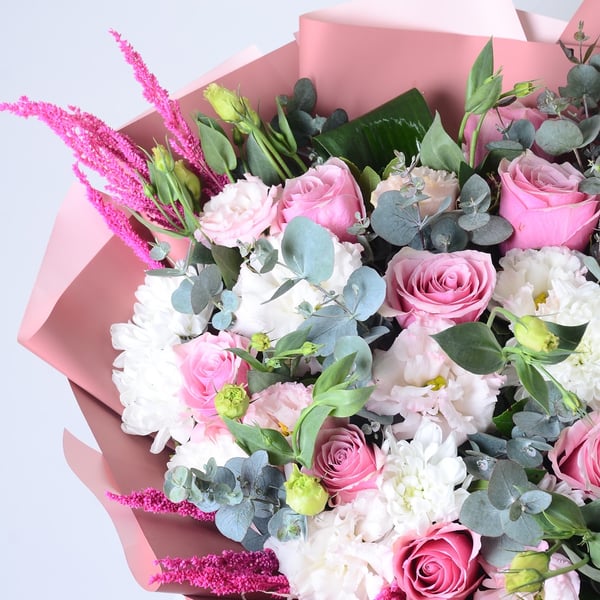 Lile Gül ve Pembe Gerbera Buket 