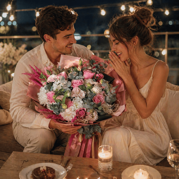 Lile Gül ve Pembe Gerbera Buket 