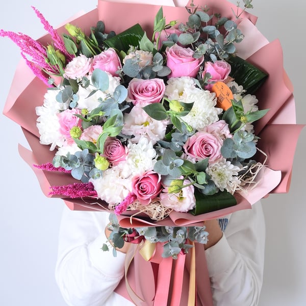 Lile Gül ve Pembe Gerbera Buket 