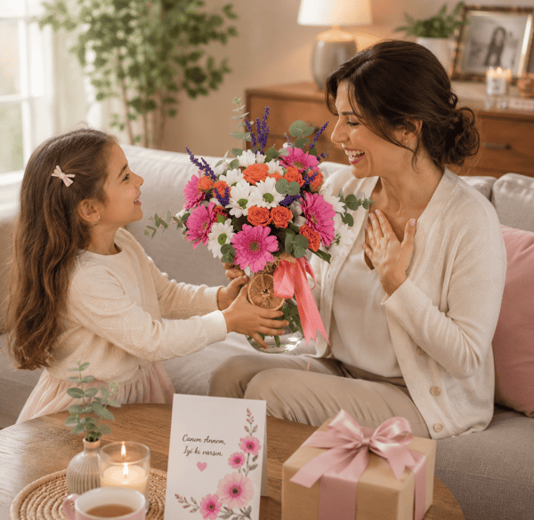 Paşabahçe vazoda Beyaz Papatya Turuncu Çardak ve Gerbera