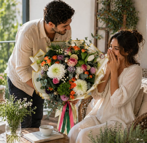 Rosamund Beyaz Lale Anastasiya ve Turuncu Çardak Güller  