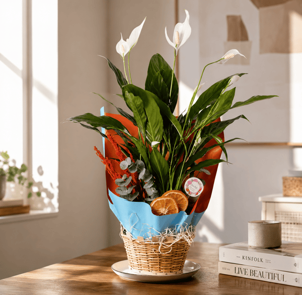Spathiphyllum in a Basket with Handles