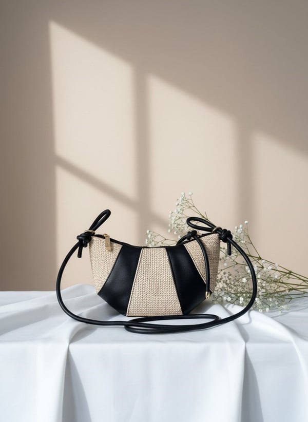 Seyra Siyah Kadın Hasır Detaylı Çapraz ve Omuz Çantası