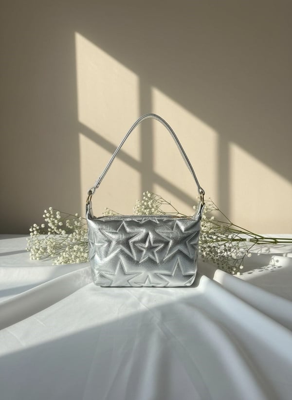 Stella Gümüş Yıldız Desenli Kadın Omuz ve Çapraz Çanta