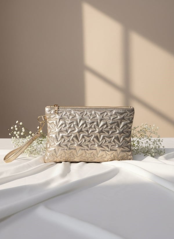 Veys Yıldız Dokulu Gold Kadın Clutch Çanta