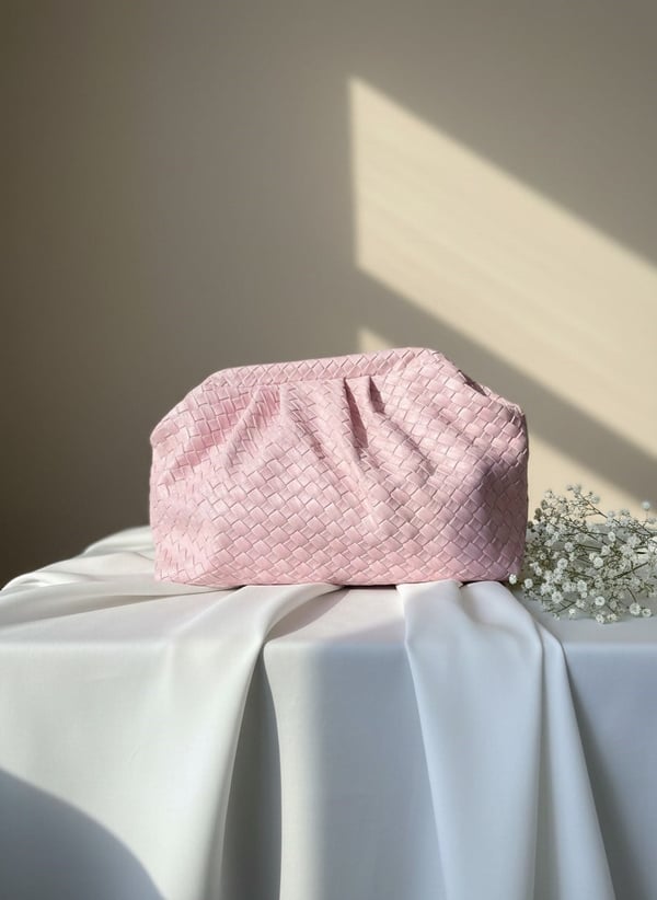 Yasem Örgü Dokulu Pembe Kadın El Çantası