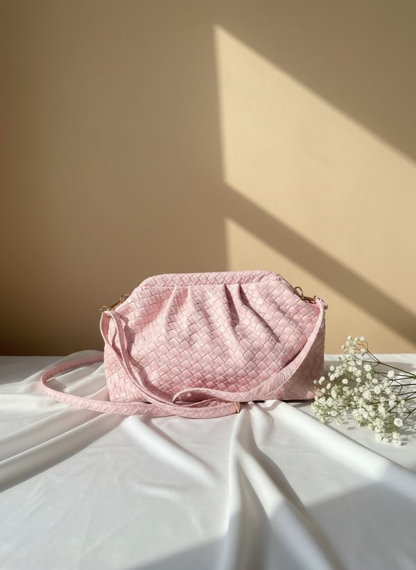 Yasem Örgü Dokulu Pembe Kadın El Çantası