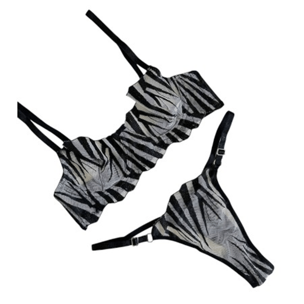 Arona İçi Boş Siyah Zebra Desen Tül Tanga 2li Takım 