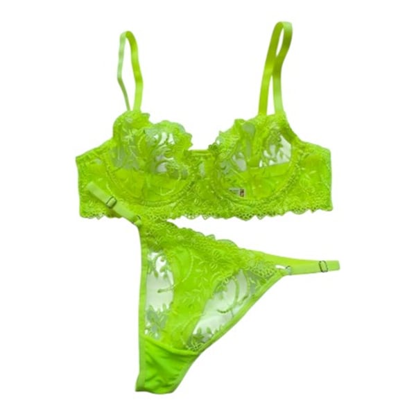 Arona Neon Nakışlı Neon Sarı Dantel Tanga 2li Takım