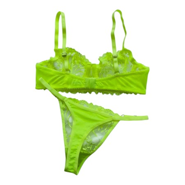 Arona Neon Nakışlı Neon Sarı Dantel Tanga 2li Takım