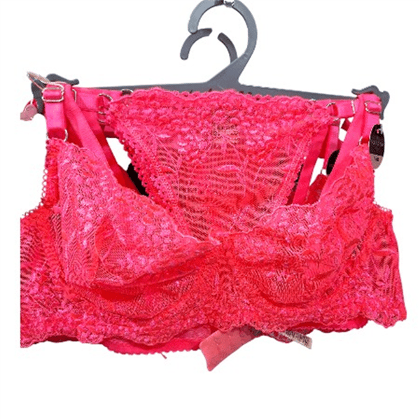 Aysemin Pembe Parlak Neon İçi Boş Nakışlı Dantel 2li Tanga Takım