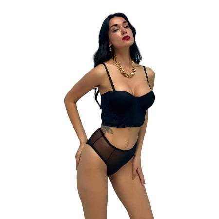 Destekli  Mor Simli Pırıltılı Siyah Büstiyer Takım