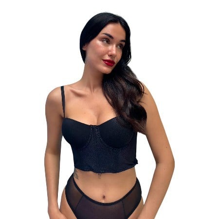 Destekli  Mor Simli Pırıltılı Siyah Büstiyer Takım