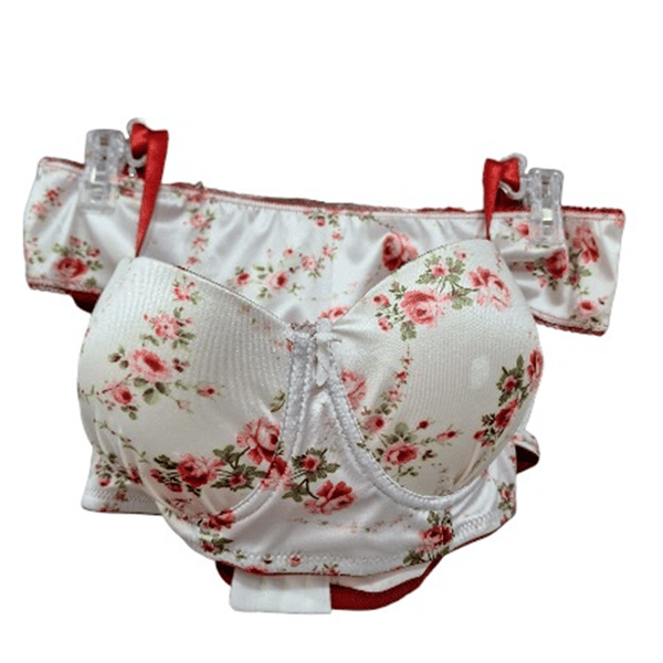 lora garden Dolgulu  Çiçek Desenli Saten Beyaz  Slip 2li Takım 