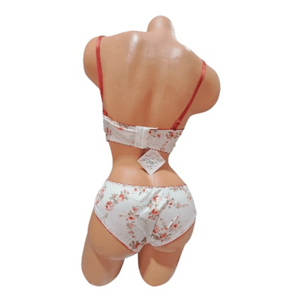 lora garden Dolgulu  Çiçek Desenli Saten Beyaz  Slip 2li Takım 