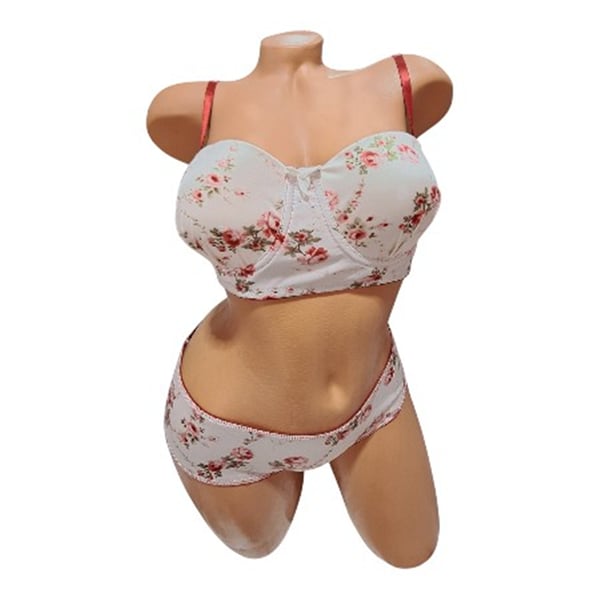 lora garden Dolgulu  Çiçek Desenli Saten Beyaz  Slip 2li Takım 
