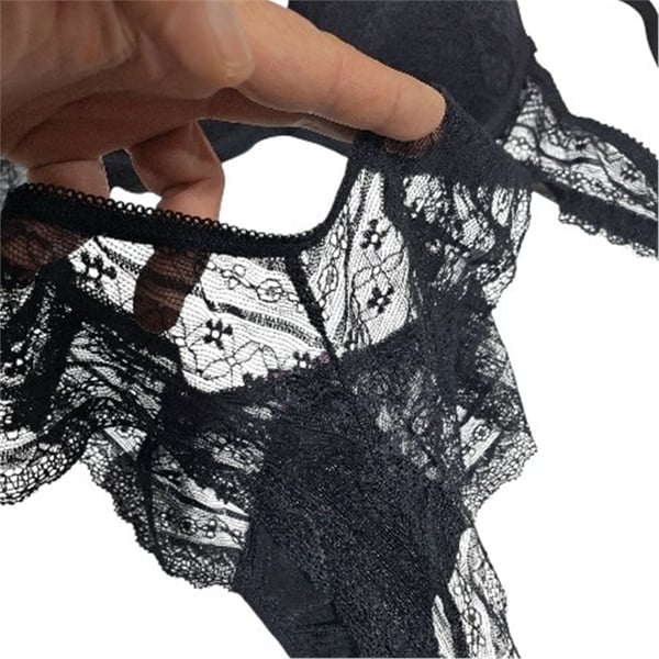 Lora garden Dolgulu Dantelli Slip Siyah Tül 2li Takım 