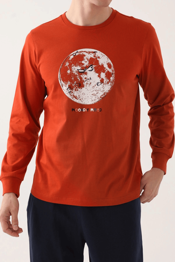 Moons Kahverengi Erkek Uzun Kol Pijama Takım