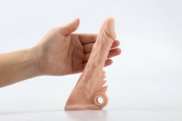 Titreşimli 17 CM Soft Yumuşak Dokulu Realistik Tırtıklı Penis Kılıfı