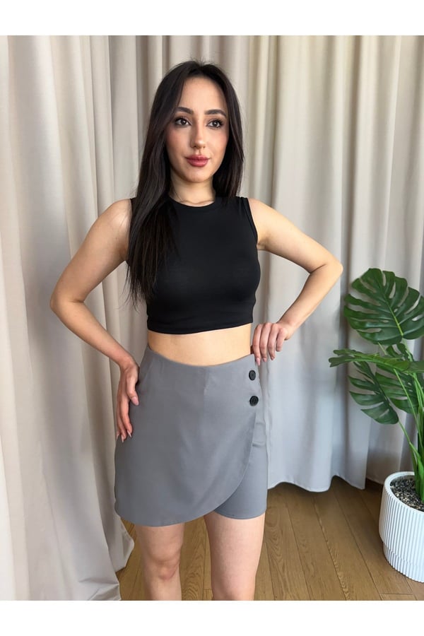 Siyah Bisiklet Yaka Dar Crop
