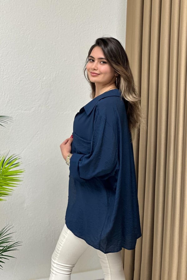 Basic Tensel Gömlek Lacivert