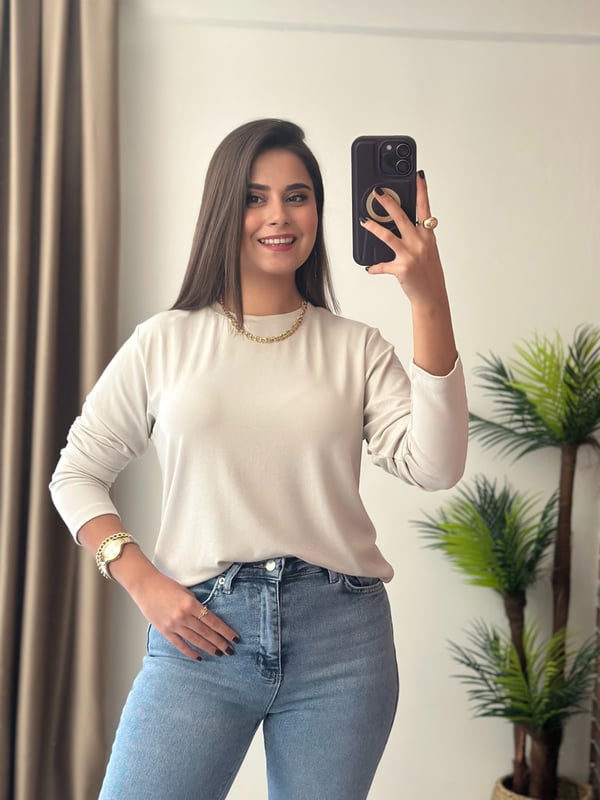 Bisiklet Yaka Salaş Soft Touch Basic Body Bej