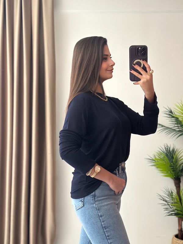 Bisiklet Yaka Salaş Soft Touch Basic Body Lacivert