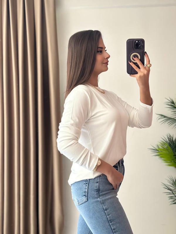 Bisiklet Yaka Salaş Soft Touch Basic Body Beyaz