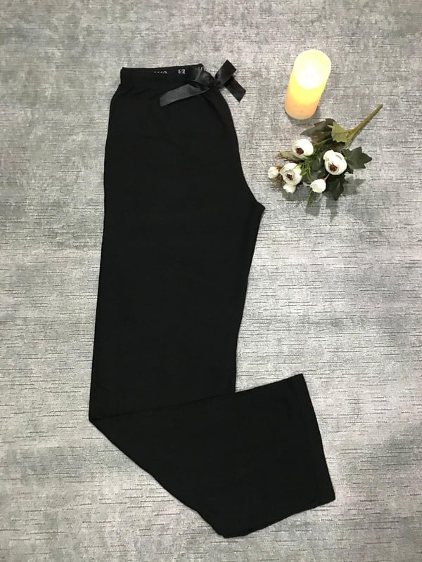 Full Likralı Beli Lastikli Uzun Pijama Altı Siyah