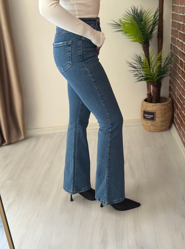 İspanyol Paça Full Likralı Jean Dark Blue 