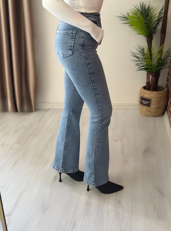 İspanyol Paça Full Likralı Jean Ice Blue 