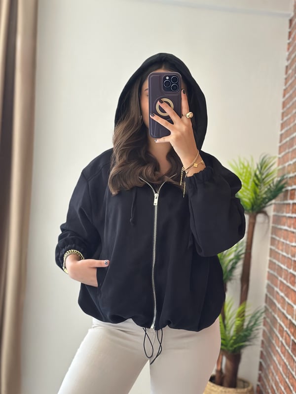 Marka Model Kapşonlu Bomber Ceket Siyah